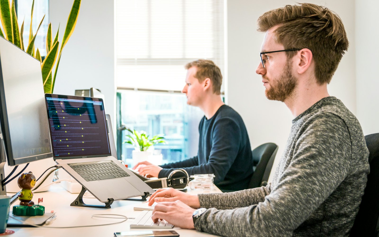 Two developers working at their desks